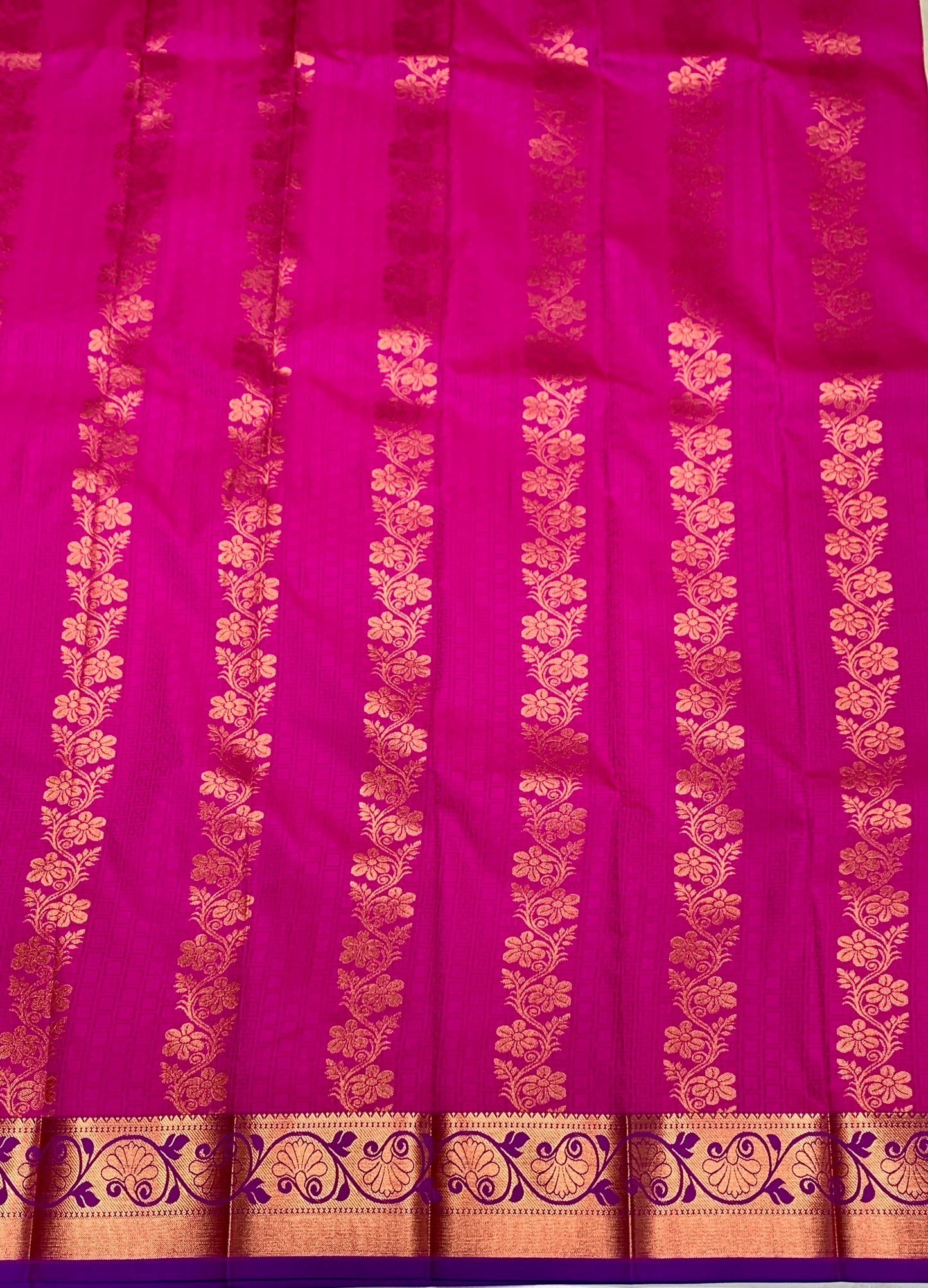 Vegan Silk Saree Pink Colour with Copper with Purple Border