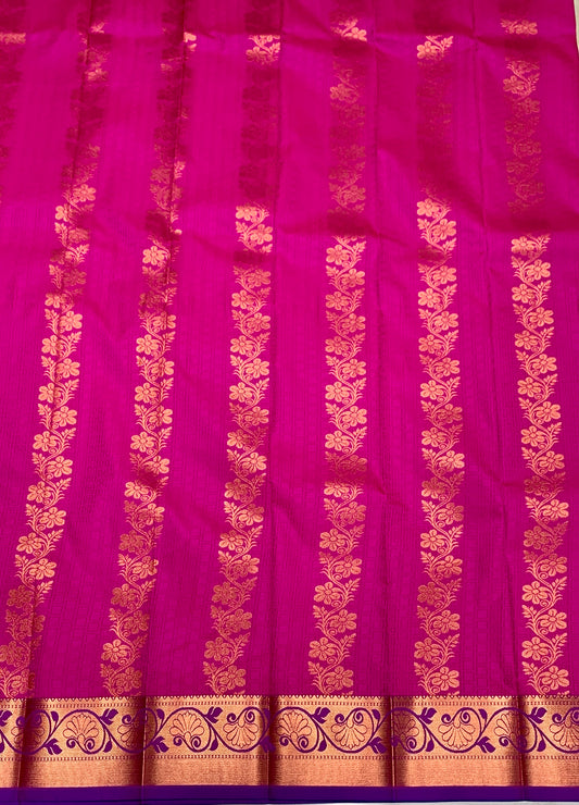 Vegan Silk Saree Pink Colour with Copper with Purple Border