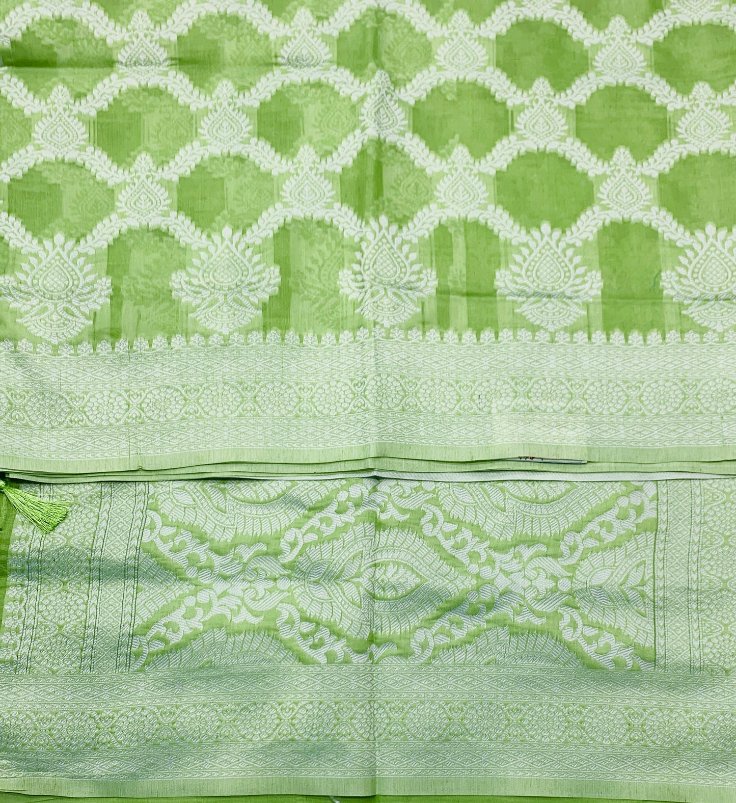 Banaras Katan Saree Light Green Colour with Katan Work Border