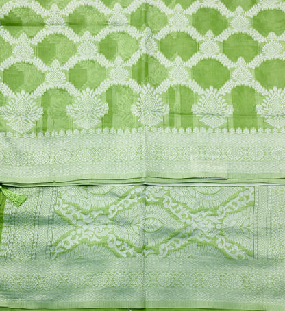 Banaras Katan Saree Light Green Colour with Katan Work Border