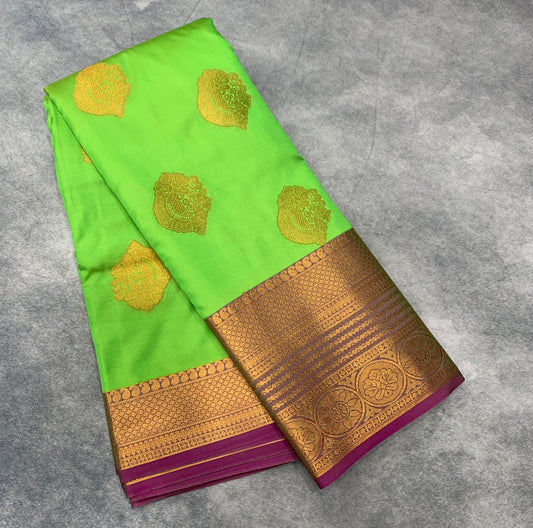 Soft Silk Casual Saree Light Green Colour with Pink and Golden Colour Border