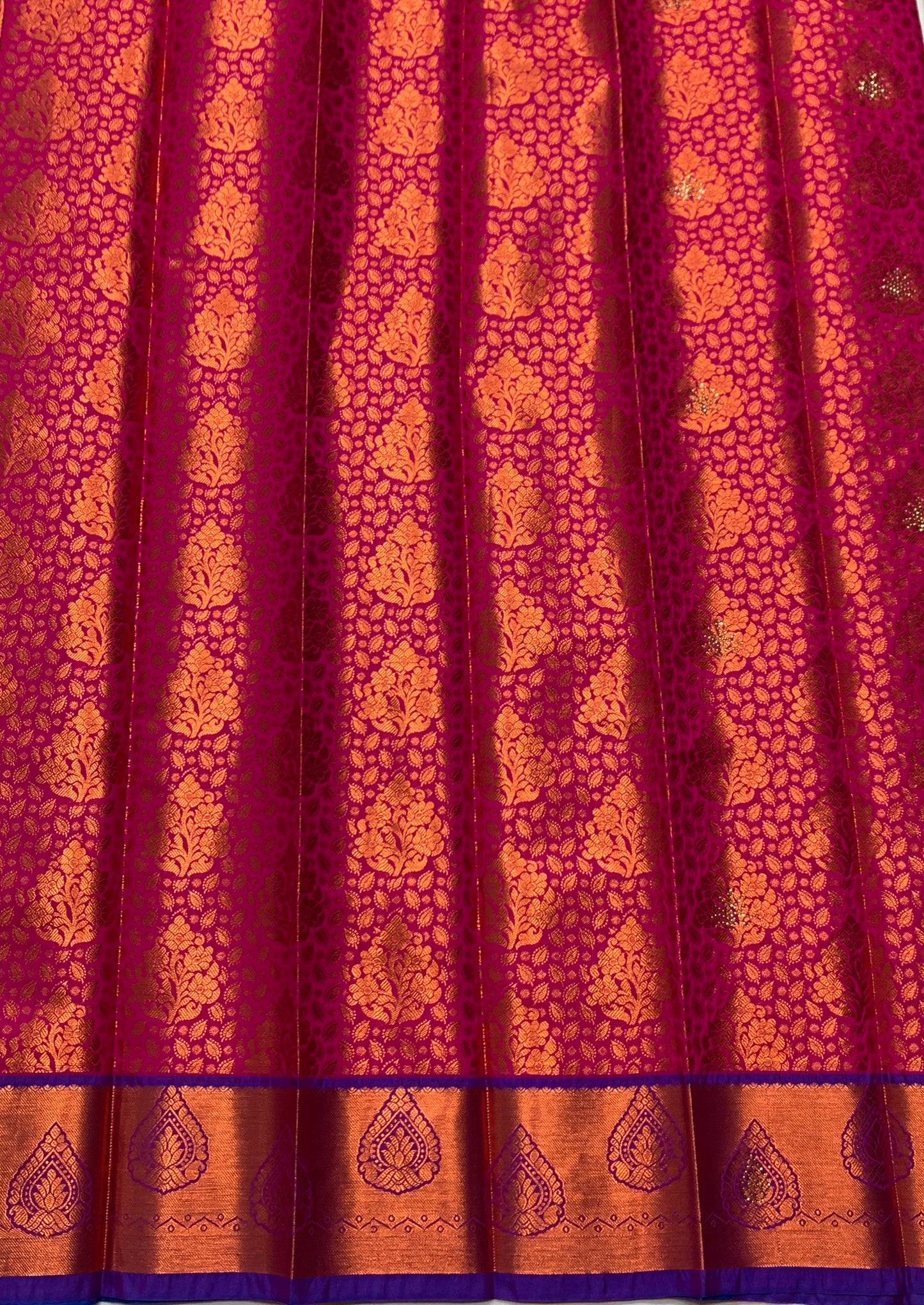 Vegan Silk Saree Pink Colour with Copper and Blue Border