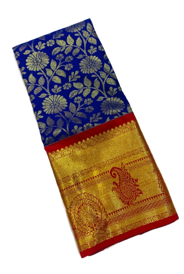 Blue shade vegan silk Kids Pattu Pavadai with contrast border for age 5 to 10