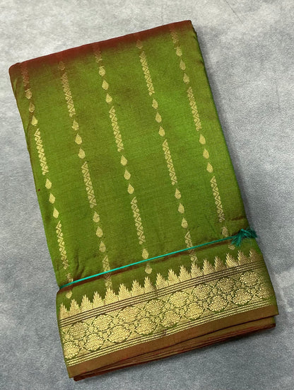 Pure Kanchipuram Silk Saree Olive Green Colour with Golden Border