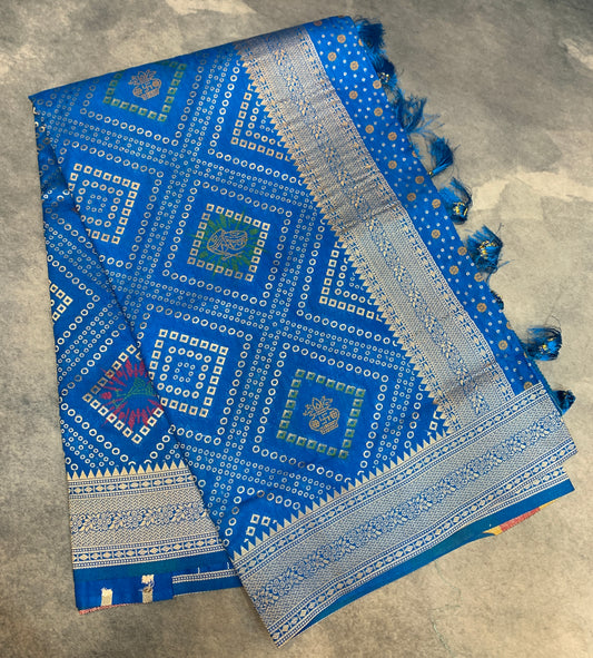 Banaras Soft Silk Saree Sky Blue Colour with Sliver Colour Floral Design Border
