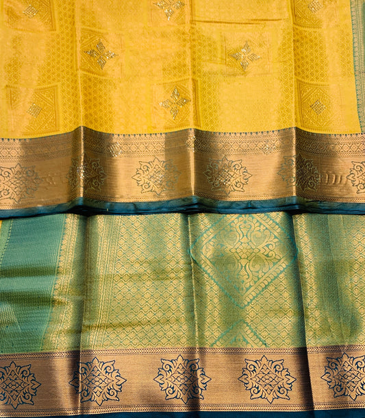 Art Silk Saree Mustard Colour with Green Border