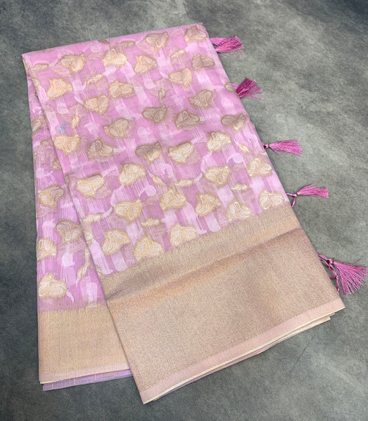 Banaras Katan Saree Lavender Colour with Katan Work Border