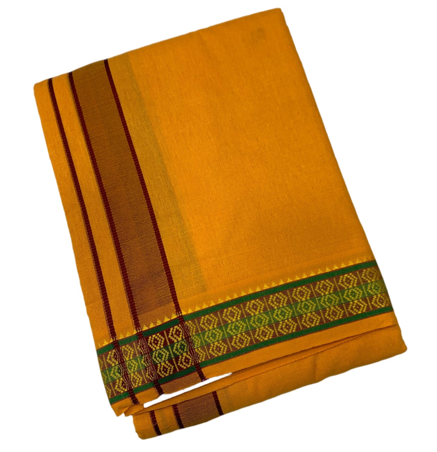 9X5 Cotton Dhoti Mustard Colour with Green Border