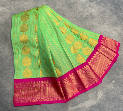 Vegan Silk Saree Pista Green Colour Saree with Pink Colour Contrast Border