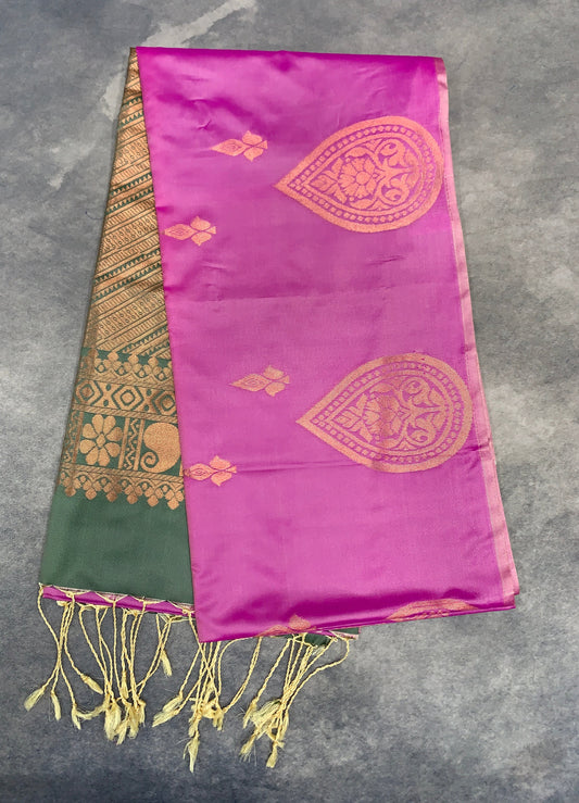 Art Silk Saree Rani Pink Colour with Borderless