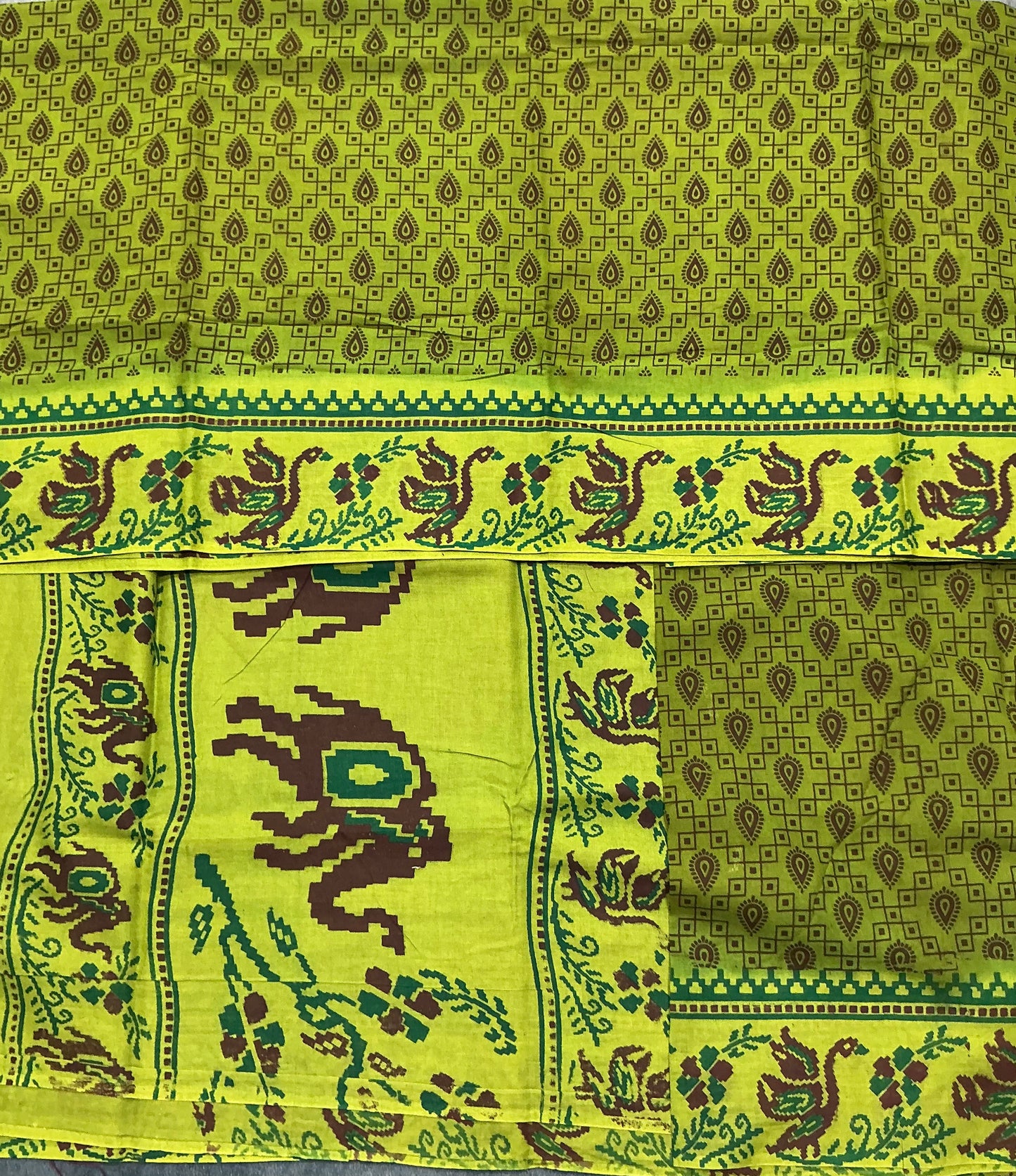 MulMul Cotton Olive Green Colour with Parrot Green Colour Border