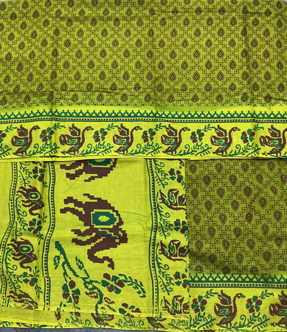 MulMul Cotton Olive Green Colour with Parrot Green Colour Border