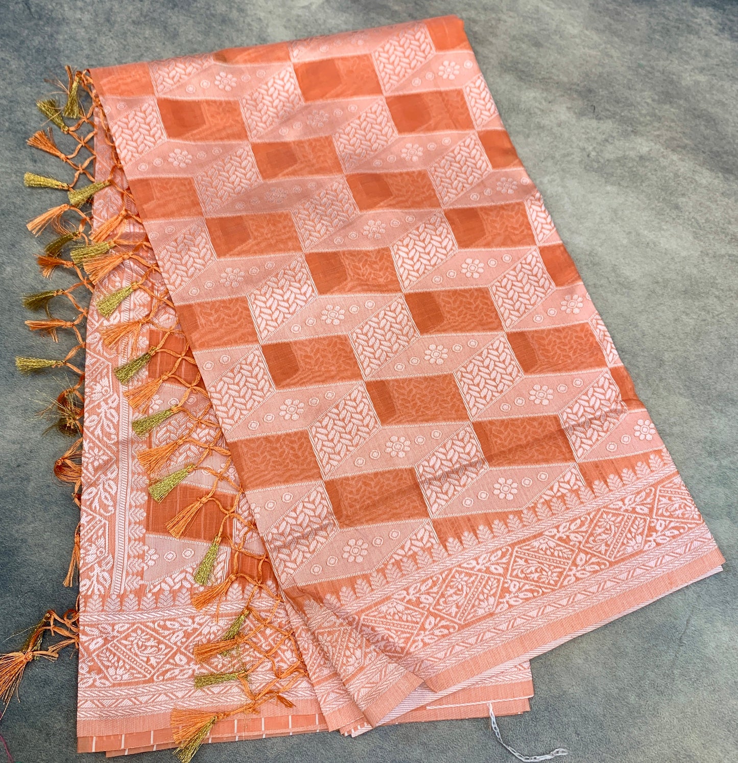 Banaras Katan Saree Orange Colour with Katan Work Border