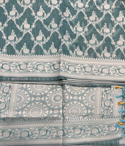 Banaras Katan Saree Greyish Blue Colour with Katan Work Border