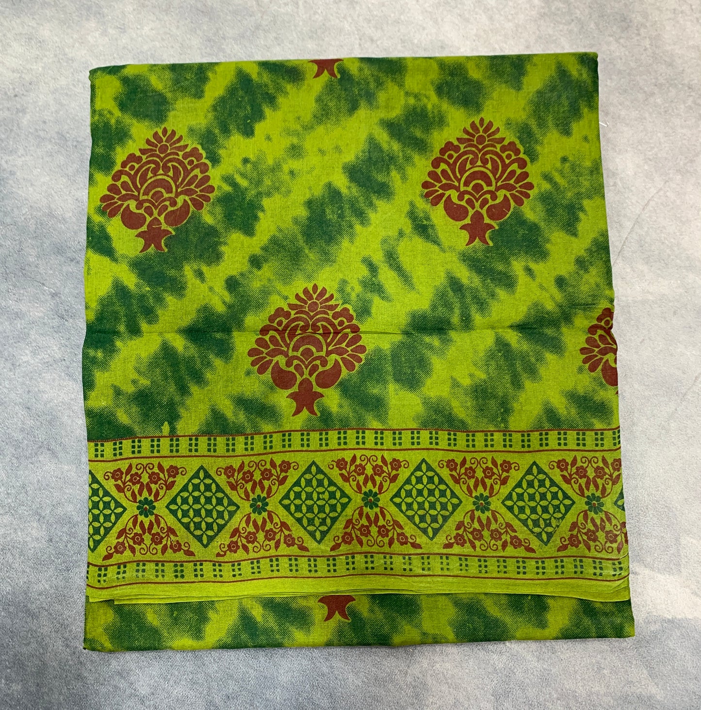 Chettinad Sungudi Cotton Olive Green Colour with Floral Design Border
