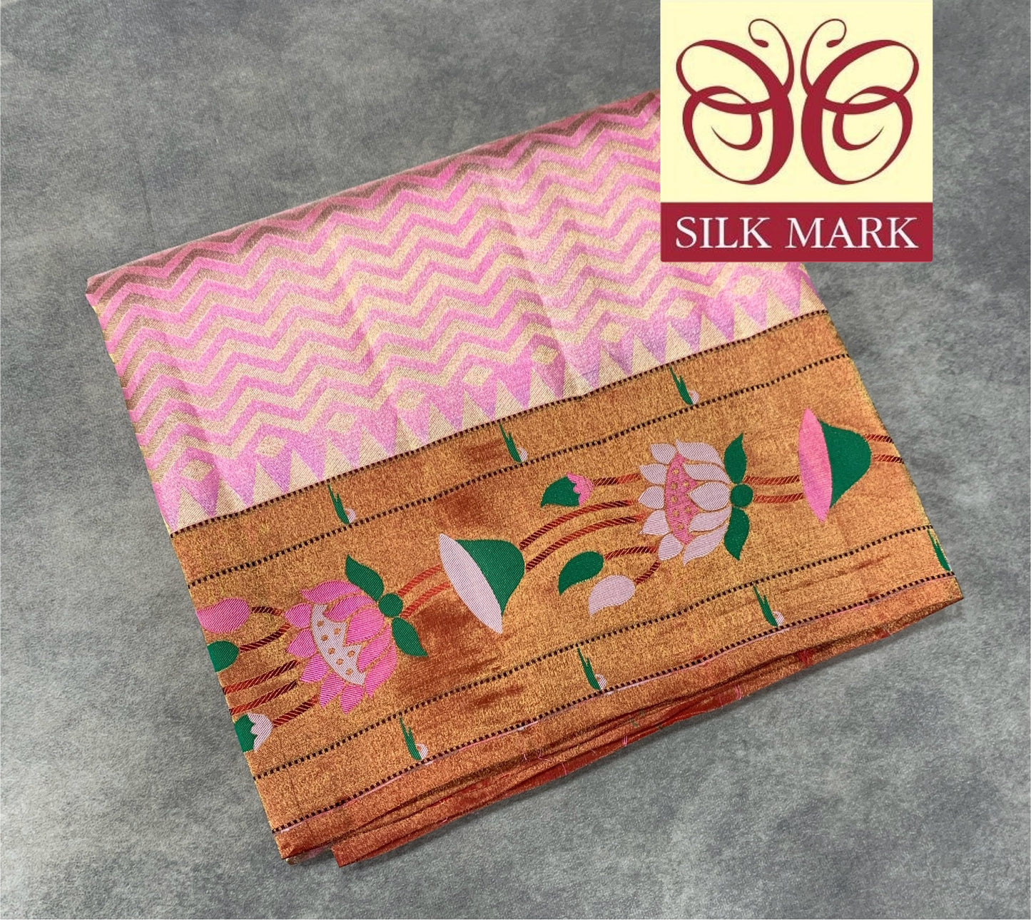 Paithani Pure Silk Saree Baby Pink Colour with Copper Colour and Floral Design (Pre Order Available)