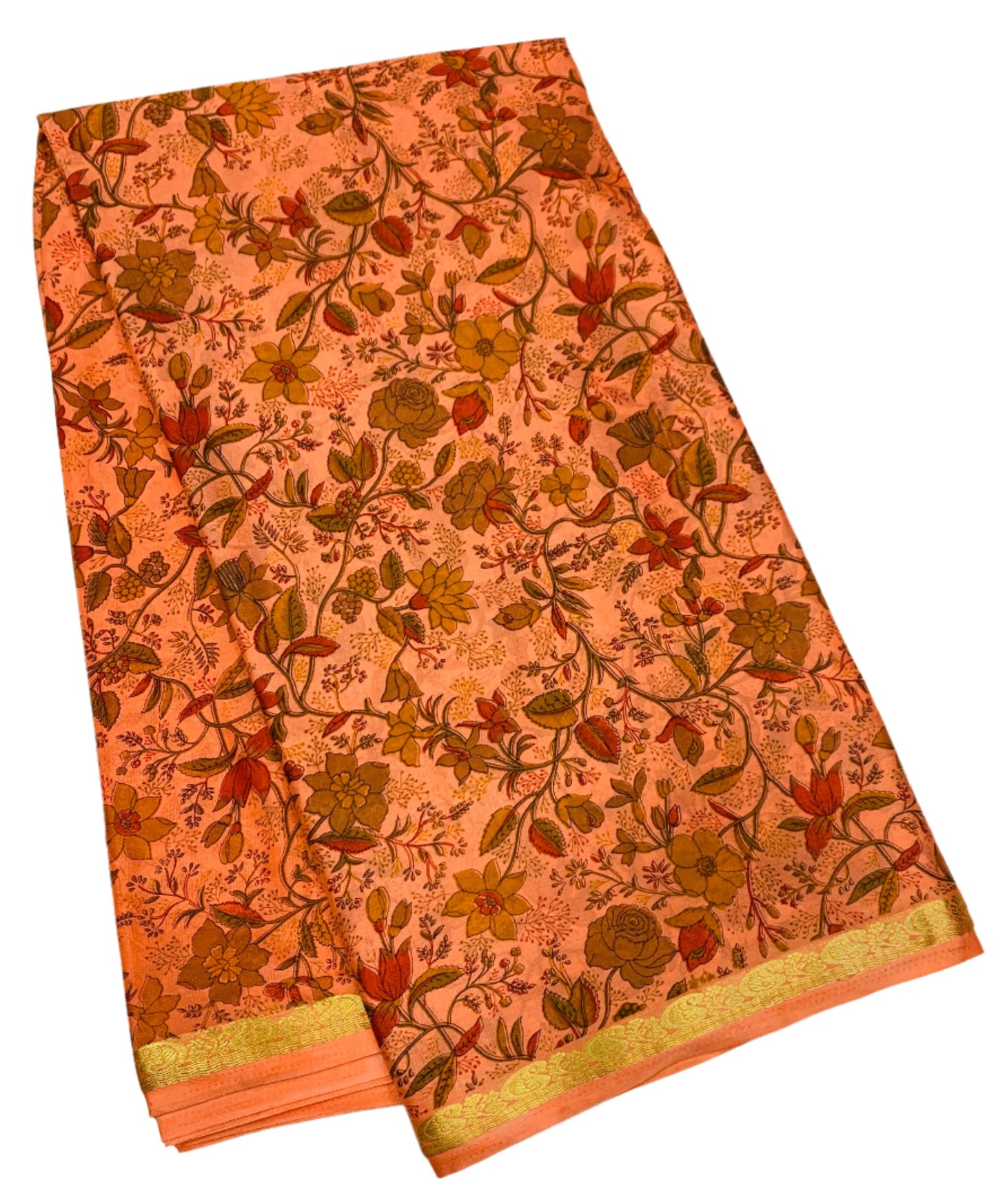 Crepe Saree Peach Colour with Floral Design