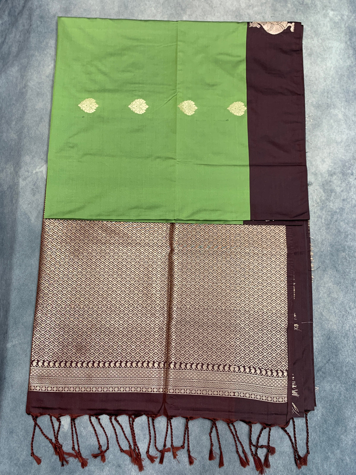 Art Silk Saree Pista Green Colour with Brown Colour Border