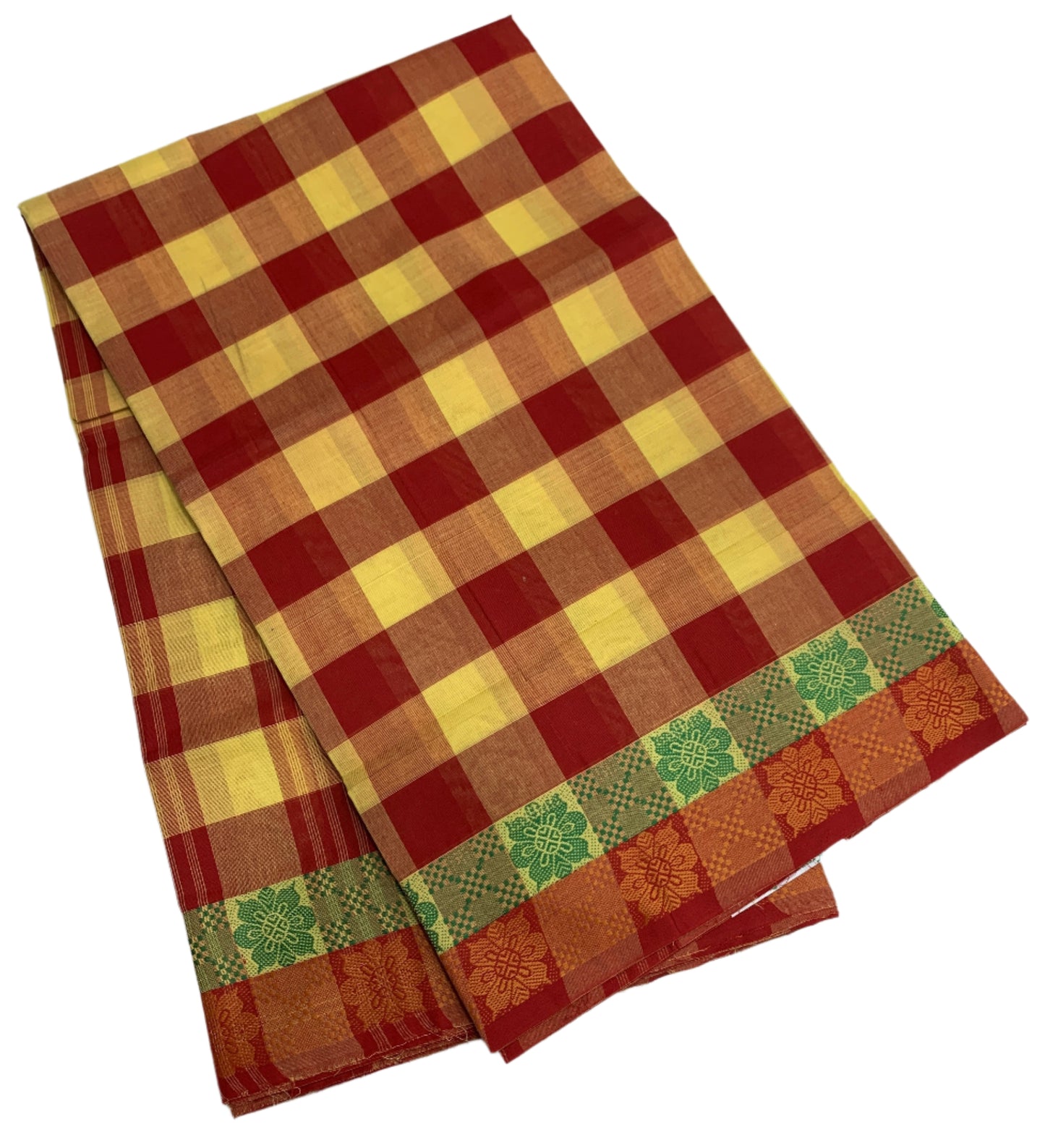 Chettinad Cotton Saree Red and Yellow Colour with Checked Design