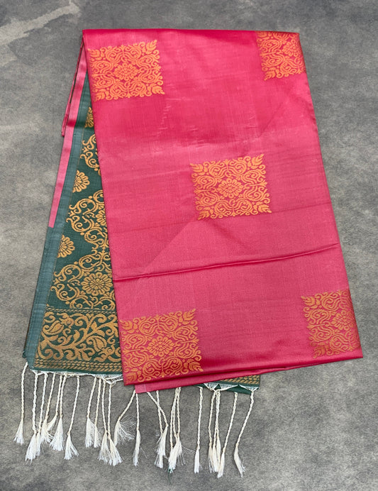 Art Silk Saree Tomato Pink Colour with Borderless