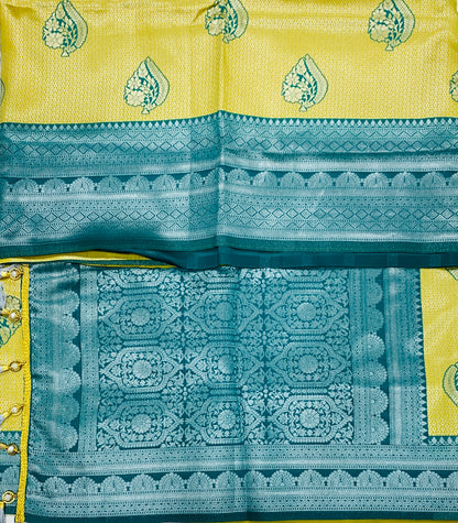 Art Silk Saree Lemon Yellow Colour with Green Border