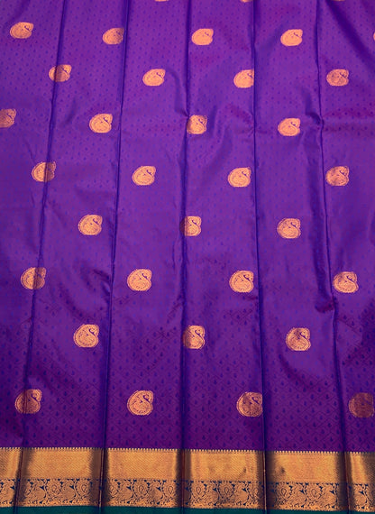 Purple Colour Silk Cotton Saree with Copper Zari Border