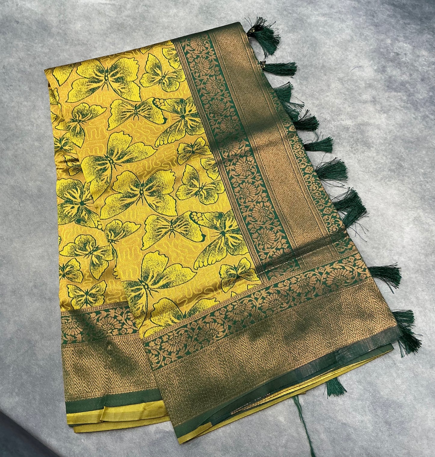 Art Silk Saree Yellow Colour with Butterfly Design