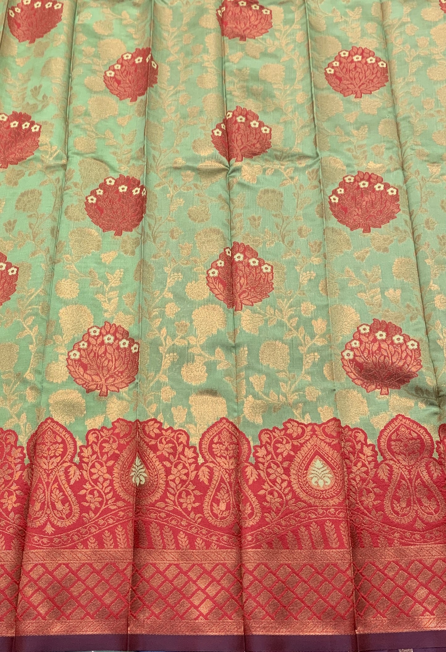 Lime Green Colour Art Silk Saree with Maroon Border