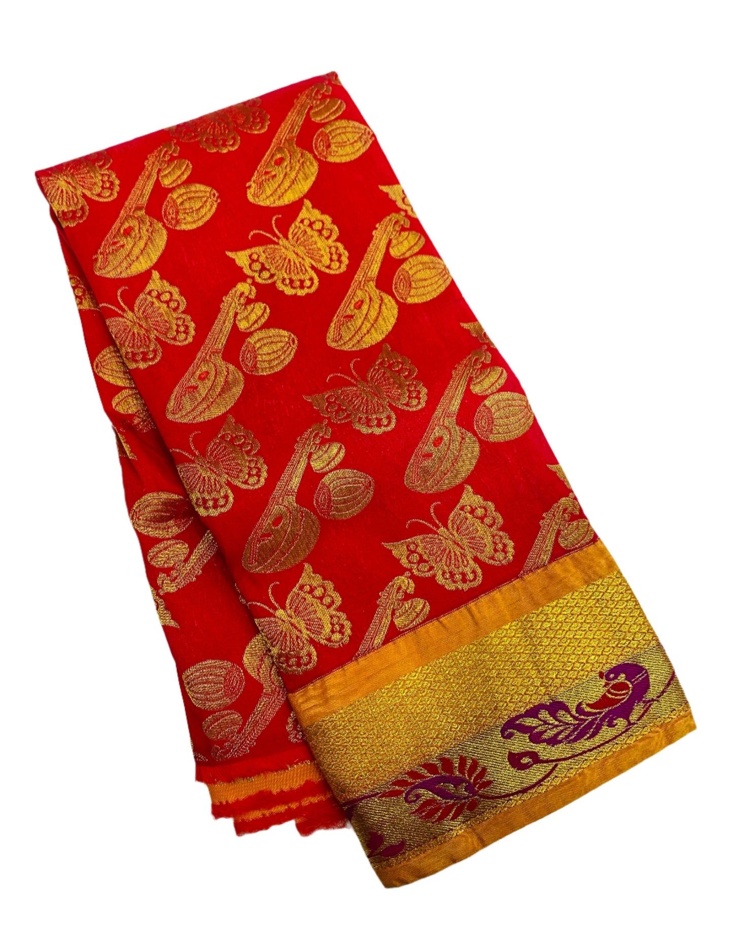 Red Shade Vegan Silk Kids Pattu Pavadai with contrast border for newborn to 2 Years