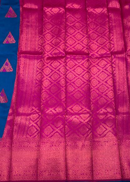 Art Silk Saree Blue Colour with Pink Border