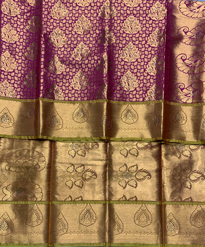 Vegan Silk Saree Maroon Colour with Copper and Golden Yellow Border