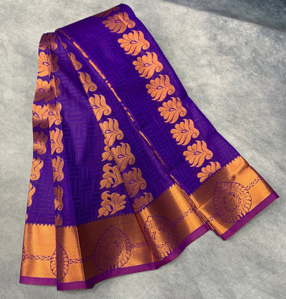 Vegan Silk Saree Violet Colour Saree with Copper Border