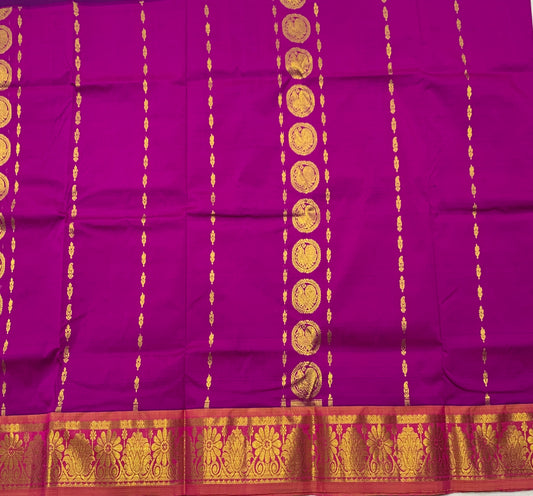 Magenta Shade Semi Silk Kids Pattu Pavadai with Self border for Age 2 to 5
