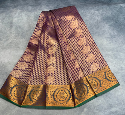 Vegan Silk Saree Brown Colour Saree with Copper Border