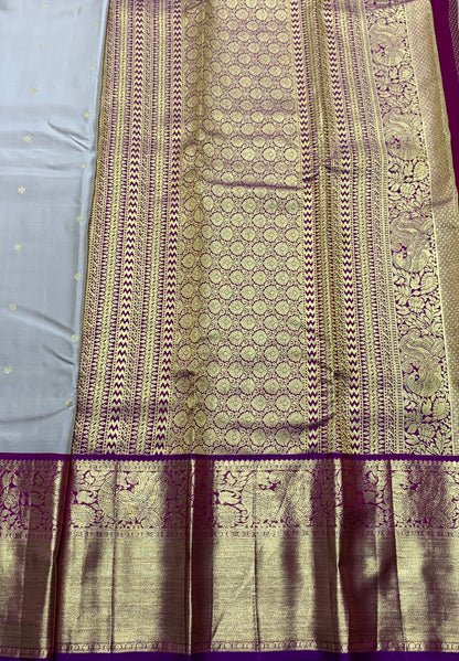 Pure Kanchipuram Silk Tussar Colour with Magenta and Golden Zari Border