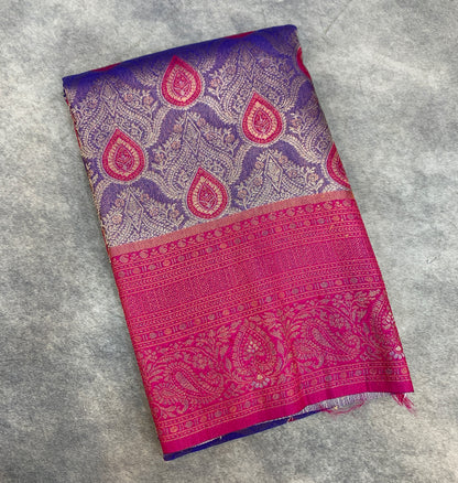 Fancy Tissue Saree Blue Colour with Pink Border