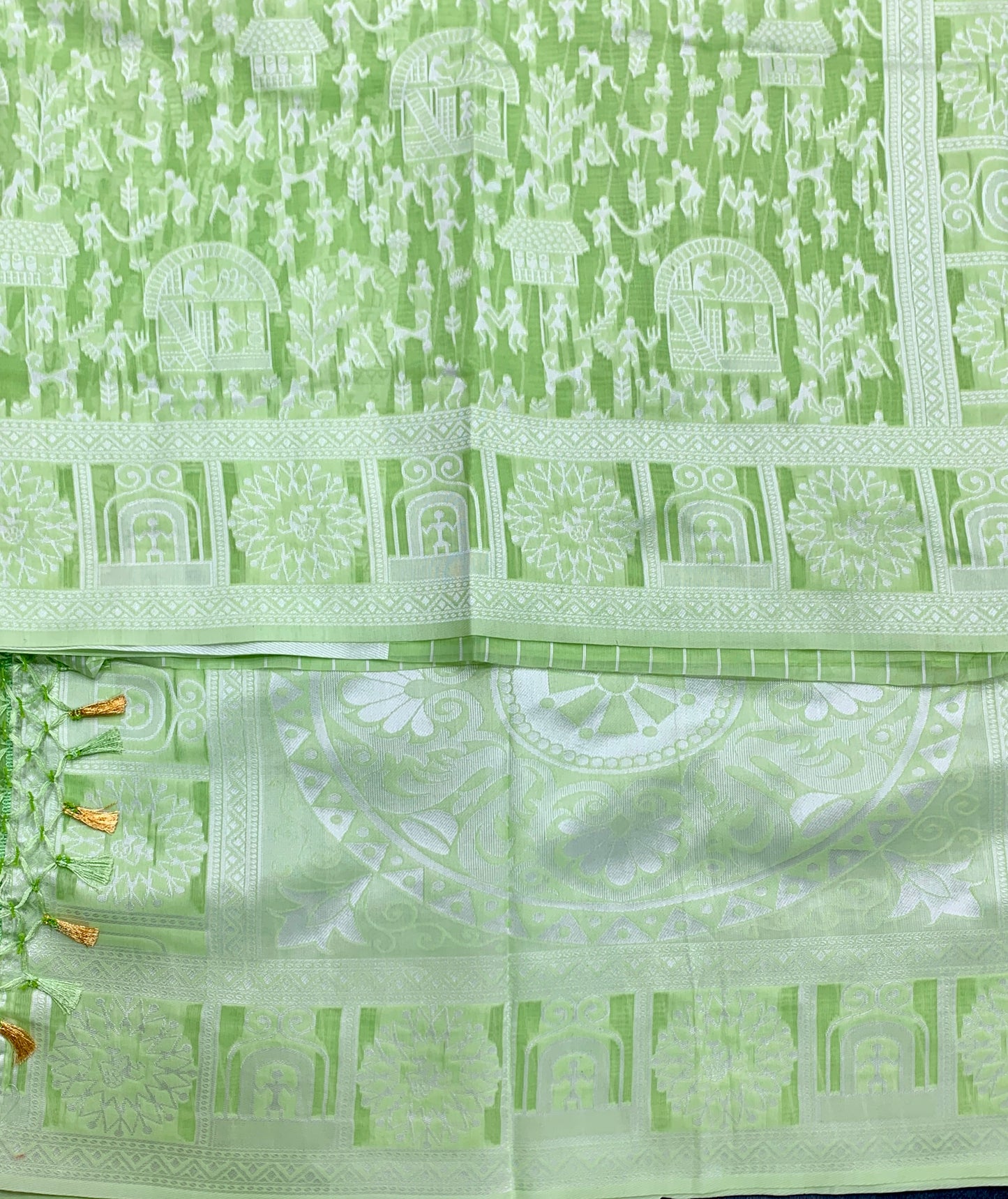 Banaras Katan Saree Apple Green Colour with Katan Work Border