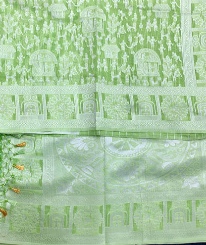 Banaras Katan Saree Apple Green Colour with Katan Work Border