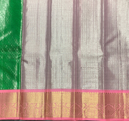 Light Green Shade Pure Kanchipuram Kids Pattu Pavadai with Contrast Border for Newborn to 2 Years