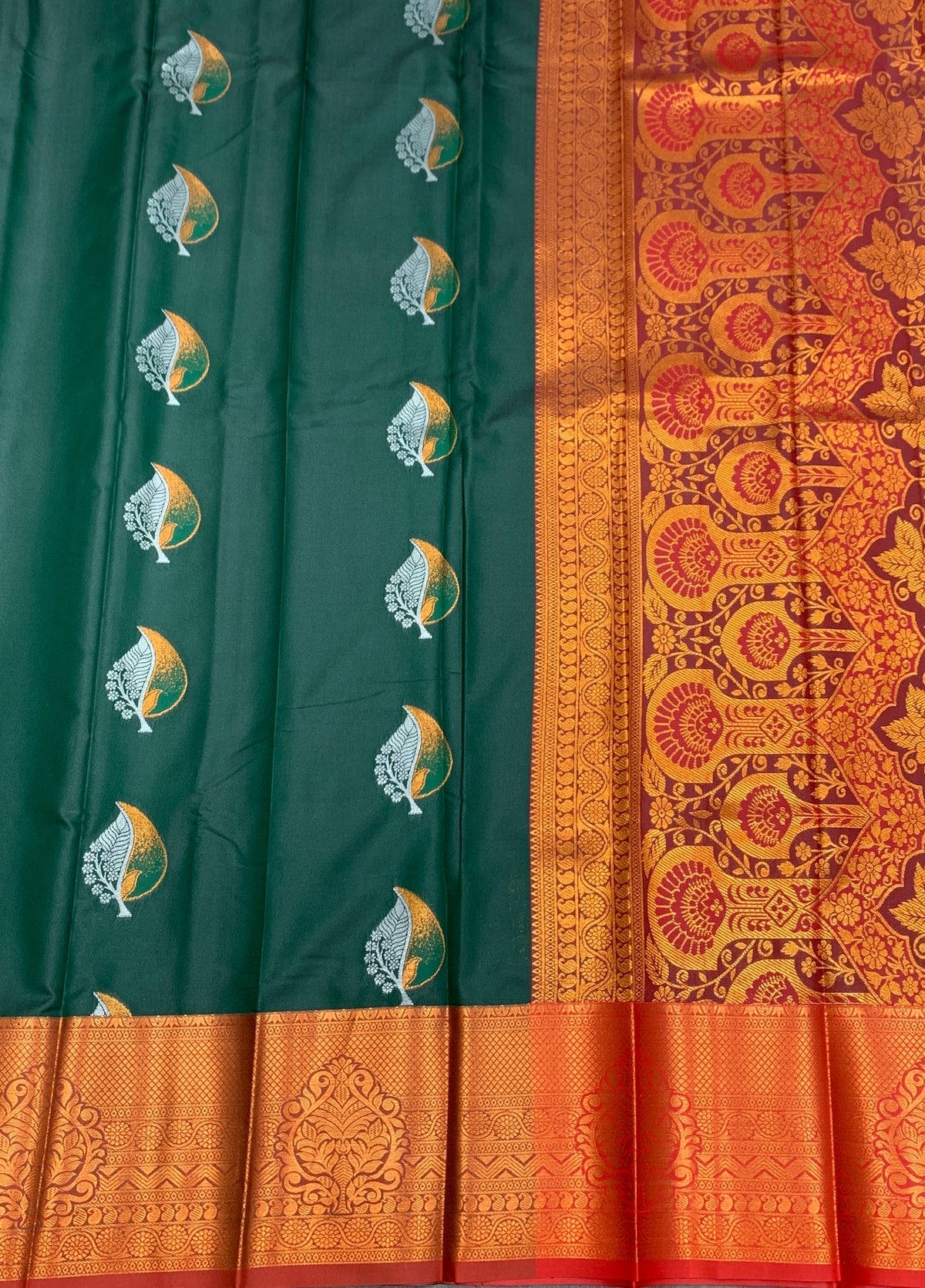 Soft Silk Casual Saree Green Colour with Maroon Colour Border