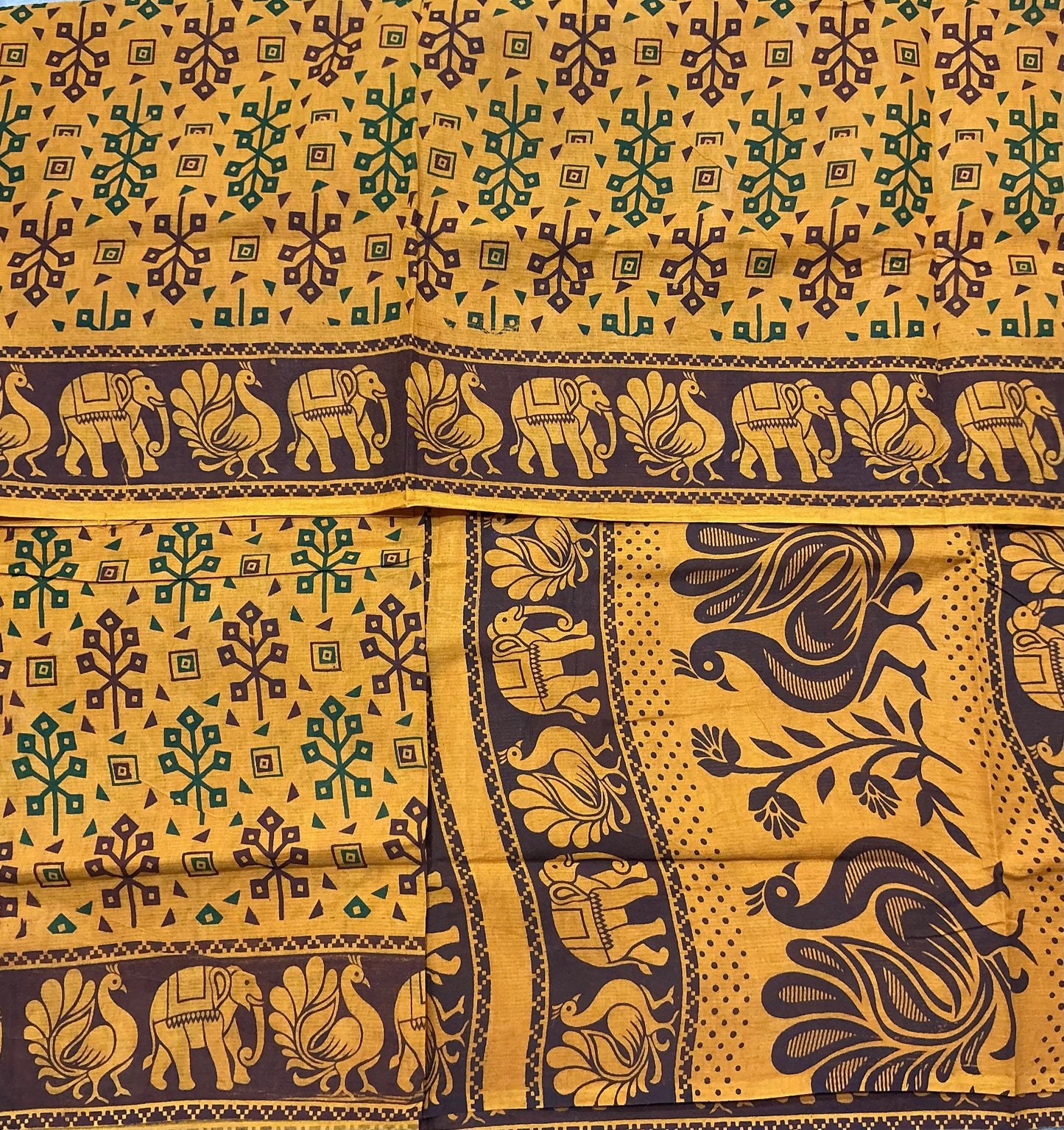 Chettinad Sungudi Cotton Mustard Colour with Brown Colour Border