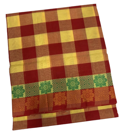 Chettinad Cotton Saree Yellow and Red Colour with Checked Design