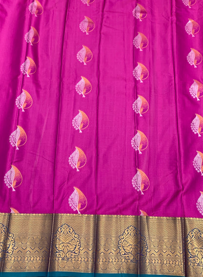 Soft Silk Casual Saree Pink Colour with Rama Green Colour Border
