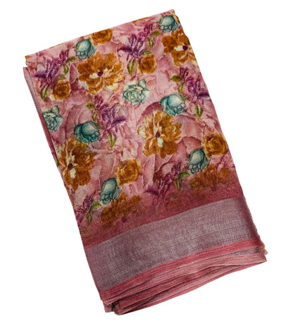 Jute Cotton Saree Pink Shade with Thread Border