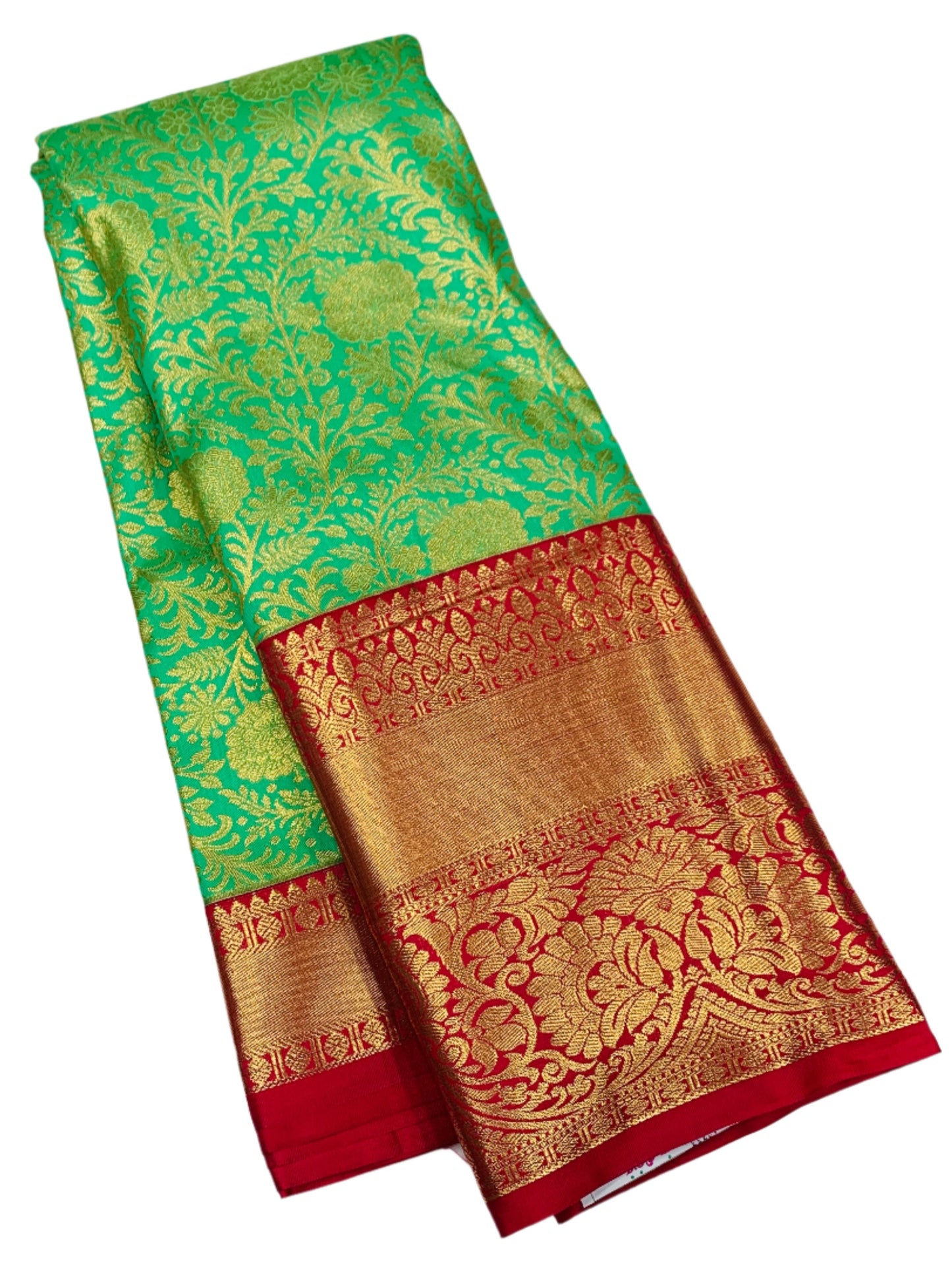 Light Green Colour Semi Silk Saree with Big Magenta Border