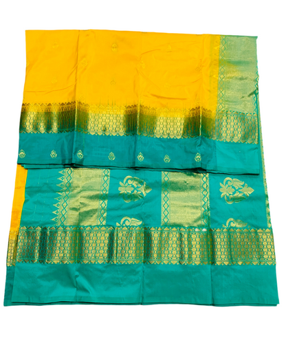 Pure Kanchipuram Silk Yellow Colour with Sapphires Border