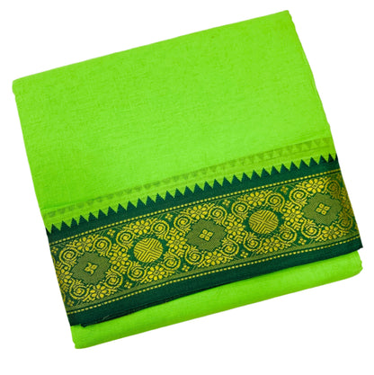 9X5 Cotton Dhoti Apple Green Colour with Green and Pink Border