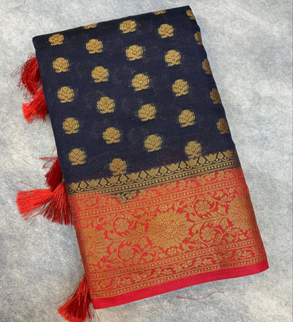 Crepe Saree Block Colour with Red Border