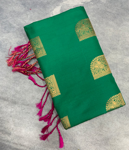 Soft Vegan Silk Saree Light Green Colour with Pink and Sliver Border