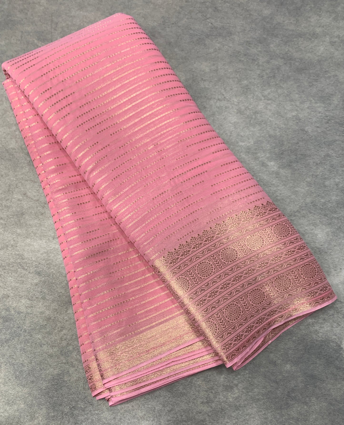 Georgette Saree Baby Pink Colour with Sliver Floral Design Border